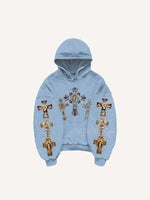 Cross&Figure&Pray&Graphic&Letter Print Slant Pockets Hoodie