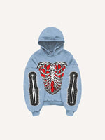 Skeleton&Heart&Wing Faux Decal Print Slant Pockets Hoodie