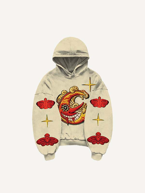 Evil Sun&Moon&Star&Cloud Faux Decal Print Slant Pockets Hoodie