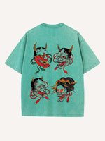 Distressed Washed Figure&Graphic Print Round Neck T-shirt