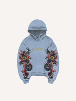 Dragon&Letter Print Slant Pockets Hoodie