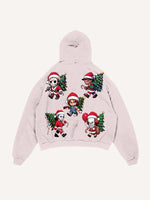 Distressed Washed Christmas Horror Print Slant Pockets Hoodie