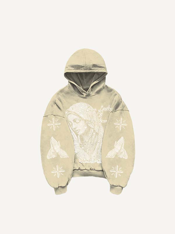 Mary&Pray&Pigeon&Letter Faux Rhinestones Print Slant Pockets Hoodie