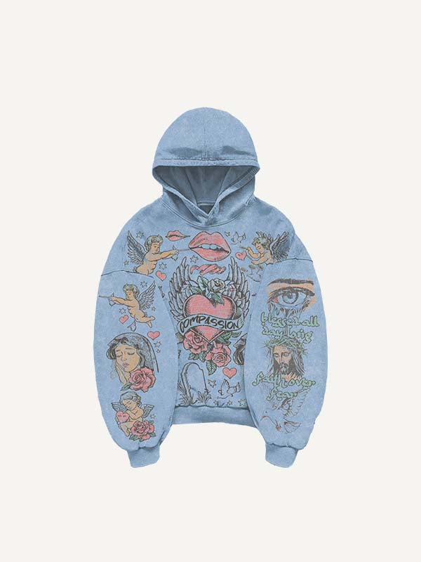 Jesus&Mary&Angel&Pigeon&Eye&Cross&Heart&Wing&Floral&Letter Print Slant Pockets Hoodie