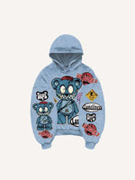 Bear&Graphic&Letter Faux Decal Print Slant Pockets Hoodie