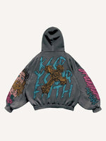 Figure&Letter&Cross Print Slant Pockets Hoodie