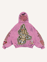 Skeleton Injection Medicine&Letter Faux Decal Print Slant Pockets Hoodie