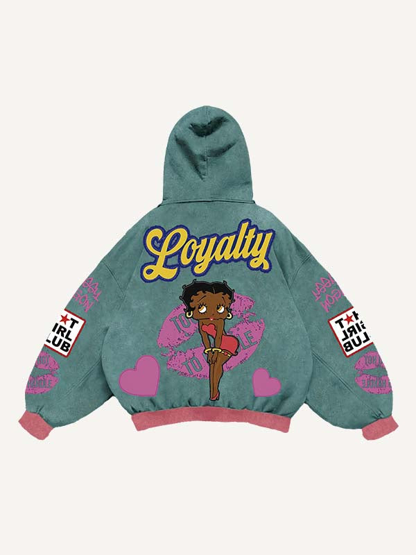 Figure&Lips&Heart&Letter Faux Decal Print Slant Pockets Hoodie