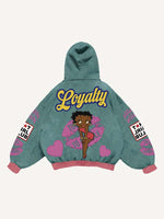 Figure&Lips&Heart&Letter Faux Decal Print Slant Pockets Hoodie