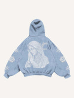Mary&Letter Pray Faux Rhinestones Print Slant Pockets Hoodie
