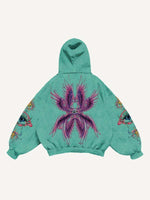 Eye&Wing Print Slant Pockets Hoodie
