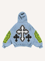 Figure&Pray&Cross Faux Decal Print Slant Pockets Hoodie