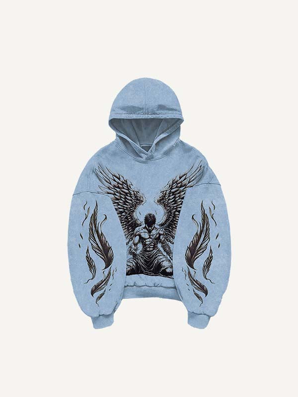 Figure&Wing&Heart&Sword Print Slant Pockets Hoodie