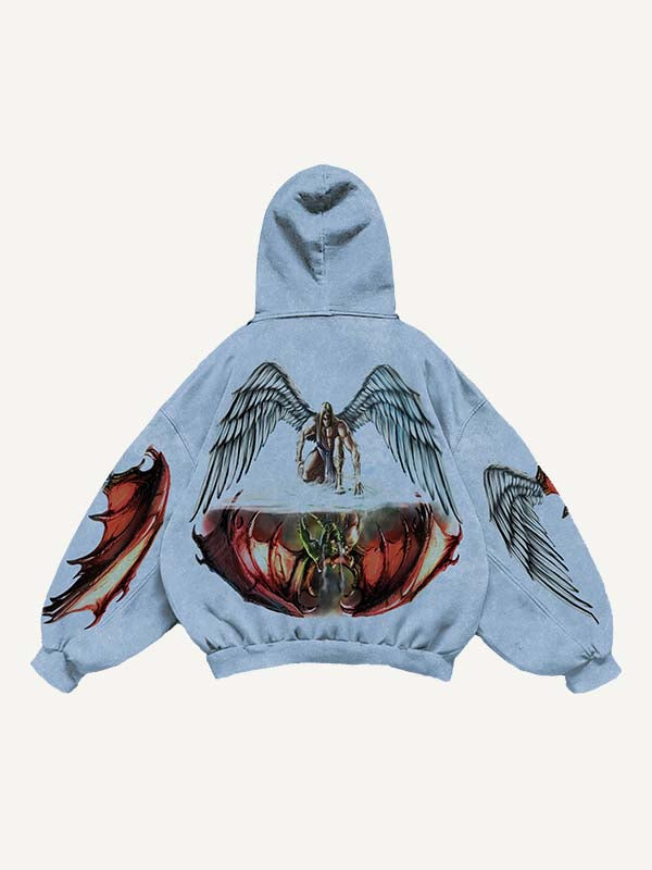 Half Angel Half Demon&Wing Print Slant Pockets Hoodie