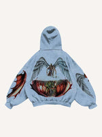 Half Angel Half Demon&Wing Print Slant Pockets Hoodie