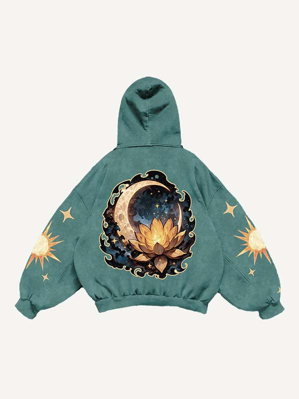 Moon&Sun&Star&Floral&Graphic Print Slant Pockets Hoodie