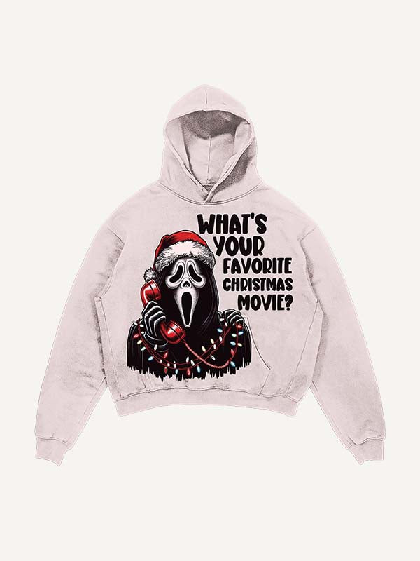 Distressed Washed Christmas Horror Print Slant Pockets Hoodie