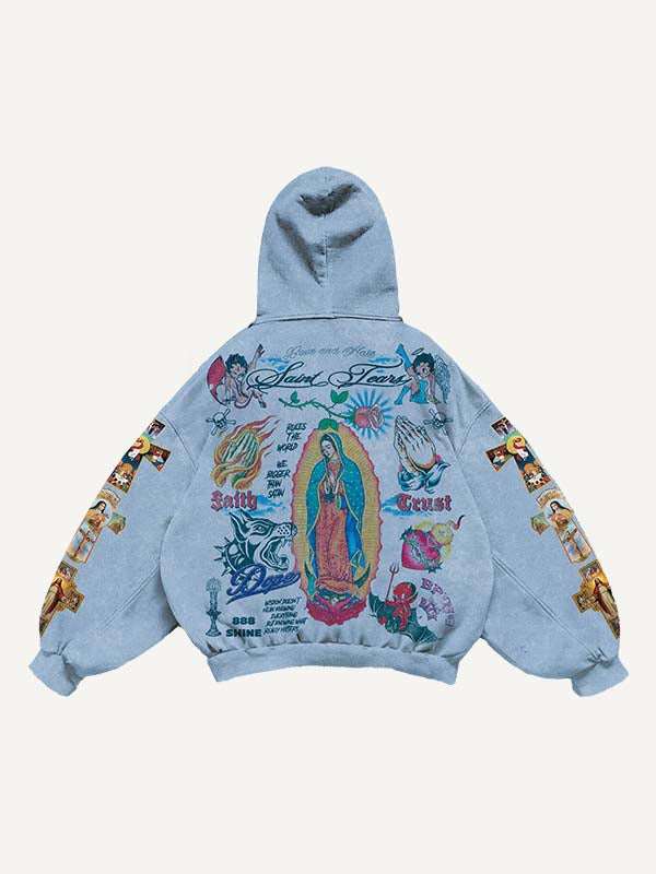 Cross&Figure&Pray&Graphic&Letter Print Slant Pockets Hoodie