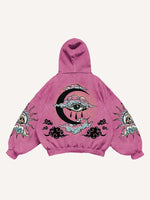 Eye&Cloud&Moon&Graphic Print Slant Pockets Hoodie