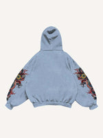 Dragon&Letter Print Slant Pockets Hoodie