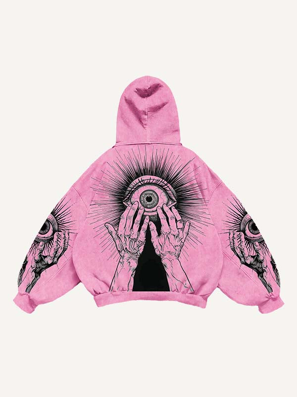 Palm&Eye Print Slant Pockets Hoodie
