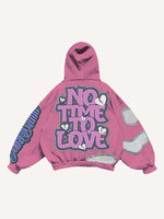No Time To Love&Heart Faux Decal Print Slant Pockets Hoodie