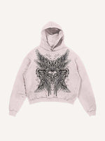 Distressed Washed Wing&Eye&Tears&Graphic Print Slant Pockets Hoodie