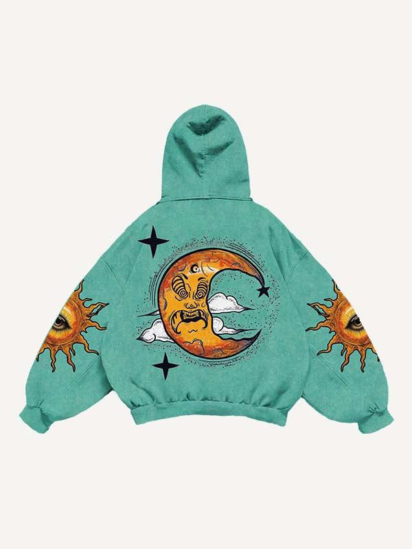 Evil Sun&Moon&Eye&Graphic Print Slant Pockets Hoodie