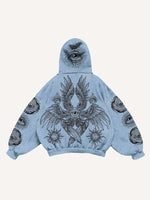 Eye&Wing&Sun Print Slant Pockets Hoodie