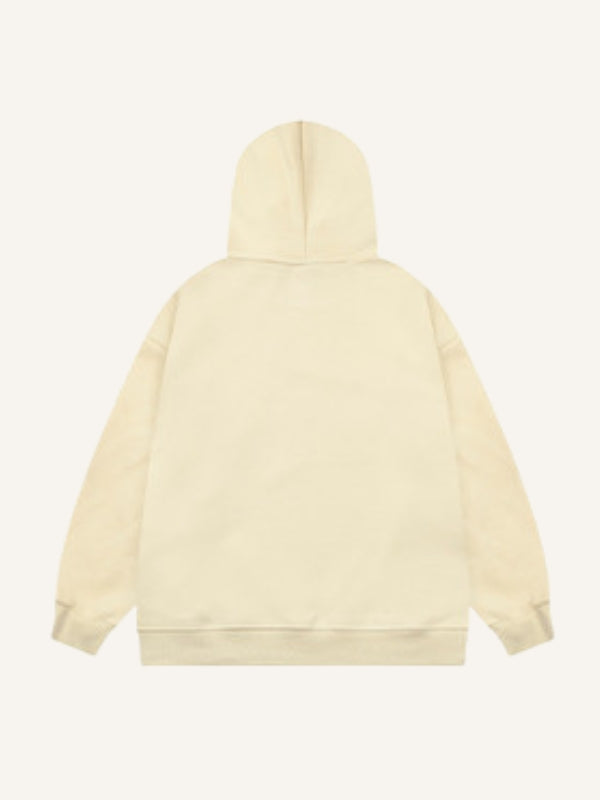 Cat&Star&Letter Print Zip Up Hooded Coat