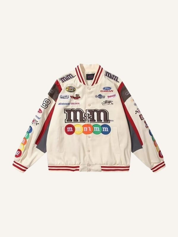 Striped Letter&Graphic Embroidery Jacket