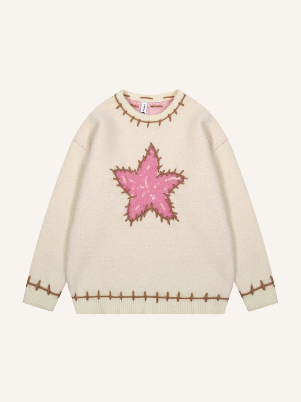 Star Jacquard Round Neck Knit Sweater