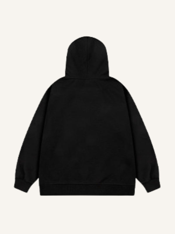 Cat&Star&Letter Print Zip Up Hooded Coat