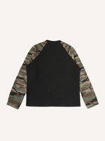 Camo Splicing Letter Print V Neck Long-sleeved T-shirt