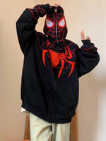 Spider&Web Print Zip Up Hooded Coat
