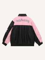 Colorblock Hello Kitty&Star&Letter Embroidery Jacket