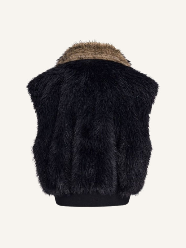 Colorblock Mink Faux Fur Zip Up Vest
