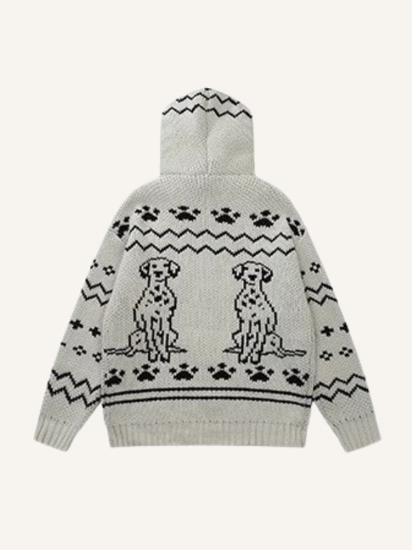 Dog&Graphic Jacquard Knit Hooded Coat