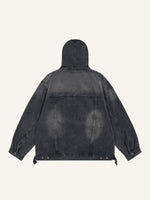 Distressed Washed Solid Color Denim Hoodie