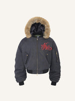 Letter Embroidery Fur-collared Cotton Coat