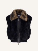 Colorblock Mink Faux Fur Zip Up Vest