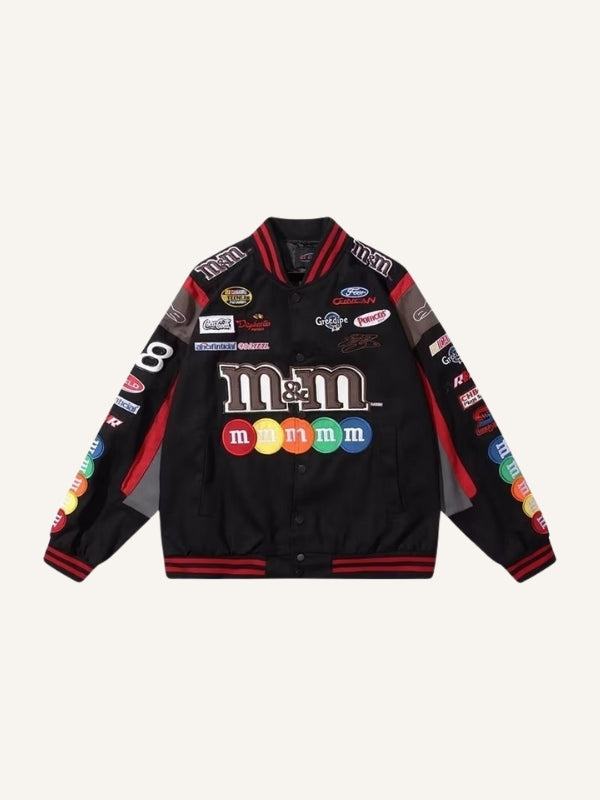 Striped Letter&Graphic Embroidery Jacket