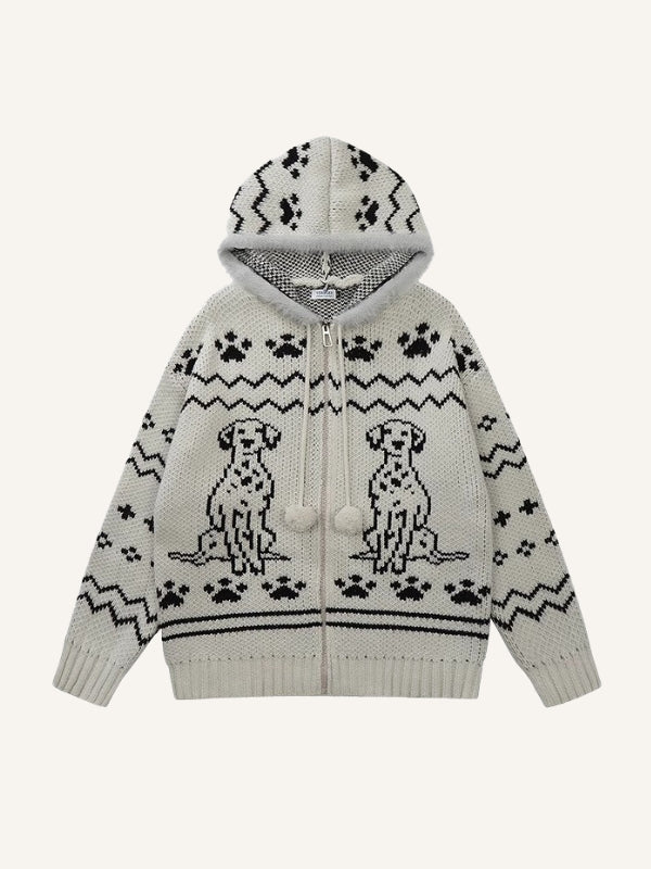 Dog&Graphic Jacquard Knit Hooded Coat