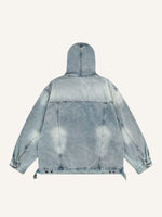 Distressed Washed Solid Color Denim Hoodie