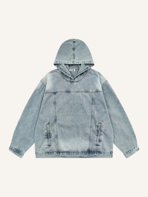 Distressed Washed Solid Color Denim Hoodie