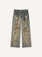 Distressed Washed Colorblock Hole Jeans
