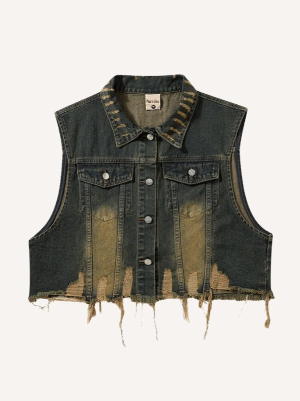 Distressed Washed Hole Denim Vest