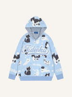 Animal&Letter Jacquard Knit Hooded Coat