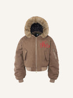 Letter Embroidery Fur-collared Cotton Coat