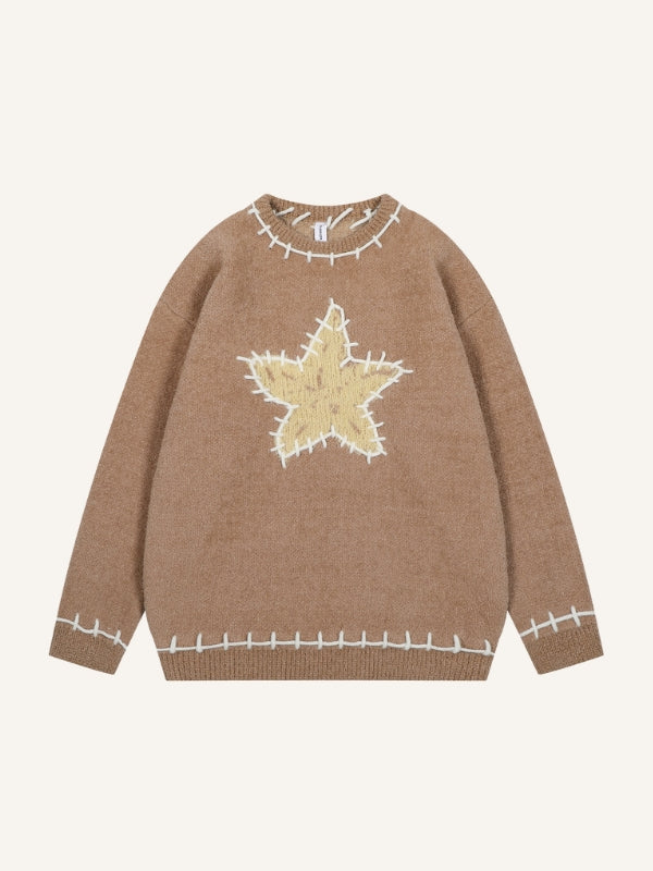 Star Jacquard Round Neck Knit Sweater